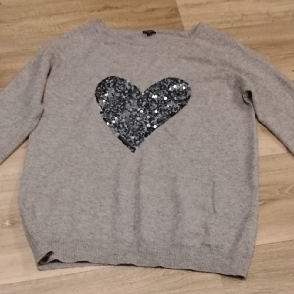 Gray Heart Sequin Sweater